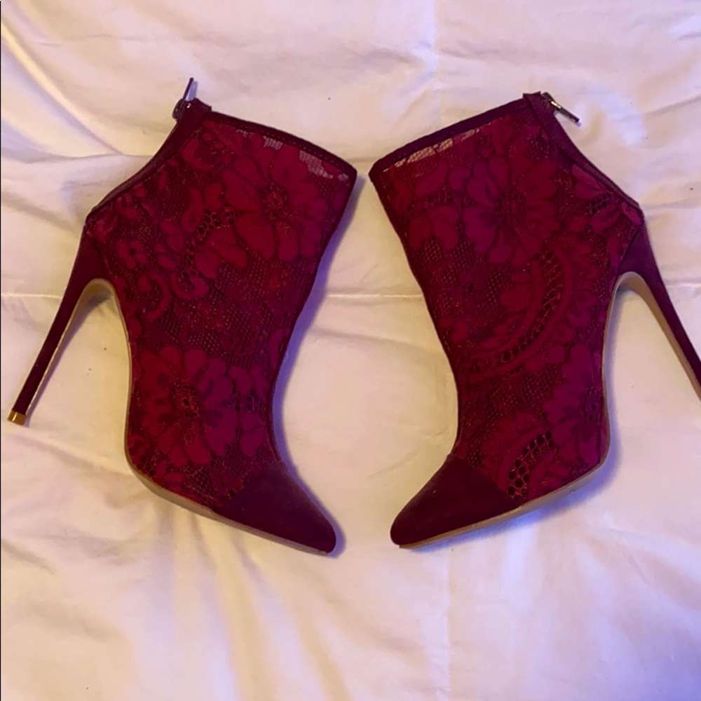 Lace zip up booties